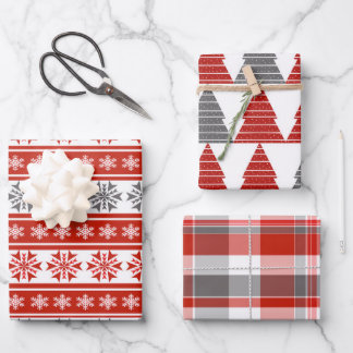 Scarlet and Grey Wrapping Paper 3-Pack