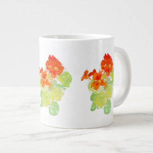 Scarlet and Orange Watercolour Nasturtiums Large Coffee Mug