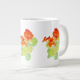 Scarlet and Orange Watercolour Nasturtiums Large Coffee Mug