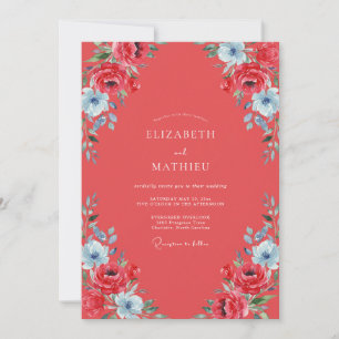 Scarlet Aqua Wildflower Wedding Invitation