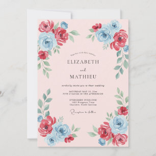 Scarlet Azure Ranunculus Muted Eucalyptus Wedding Invitation