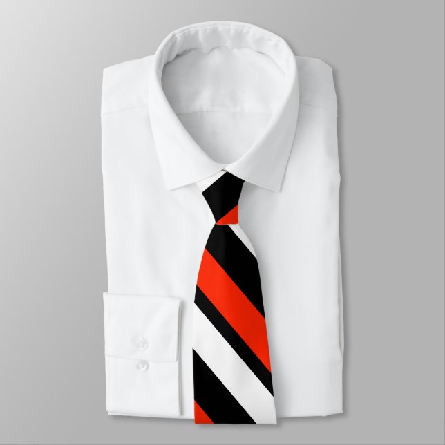 Scarlet Black and White Diagonally-Striped Tie (Tied)