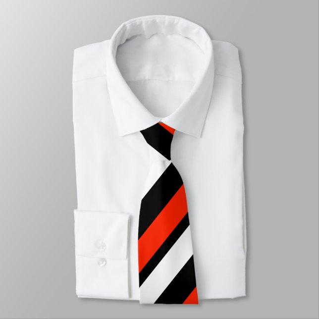 Scarlet Black and White Regimental Stripe Tie (Tied)