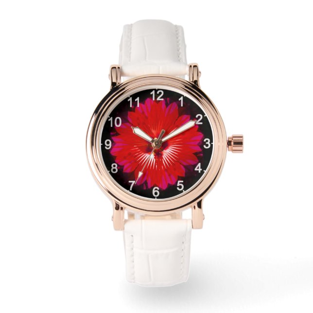 "Scarlet Bloom: Red Hibiscus Kaleidoscope" Watch (Front)