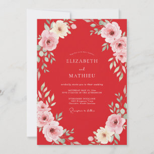 Scarlet Blush Bloom Wedding Invitation
