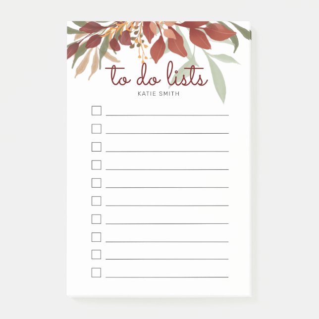 Scarlet Burgundy Watercolor Greenery Post-it Notes (Front)