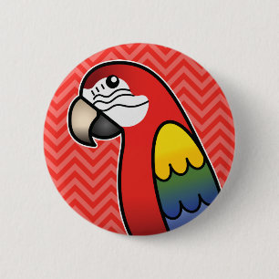 Scarlet Cartoon Macaw Parrot Bird 6 Cm Round Badge