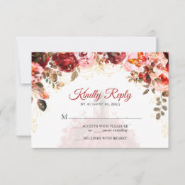 Scarlet Elegance Floral Princess Quinceañera RSVP Card