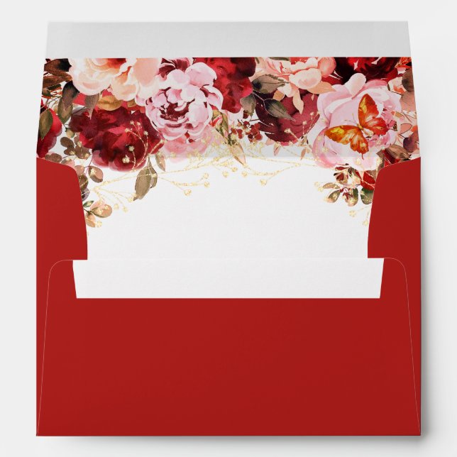 Scarlet Elegance Floral Quinceañera Envelope  (Back (Bottom))