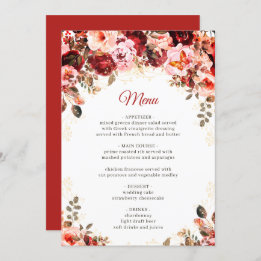 Scarlet Elegance Gold Floral Quinceañera Birthday Menu