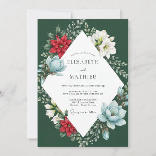 Scarlet Evergreen Magnolia Wedding Invitation