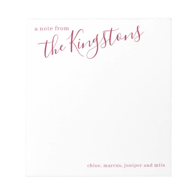 Scarlet Family Name Script Notepad (Front)