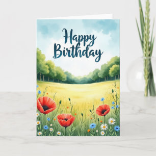 Scarlet Floral Birthday Card