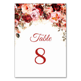Scarlet Floral Gold Quinceañera  Table Number