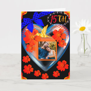 Scarlet Floral Hummingbird Son 15th Anniversary Card