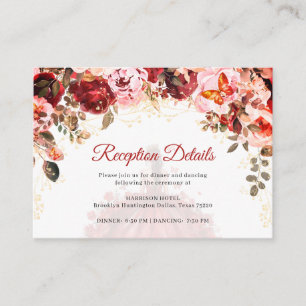 Scarlet Floral Quinceañera Reception Details Enclosure Card