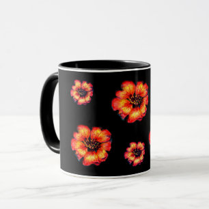 Scarlet Flowers pattern on black Mug