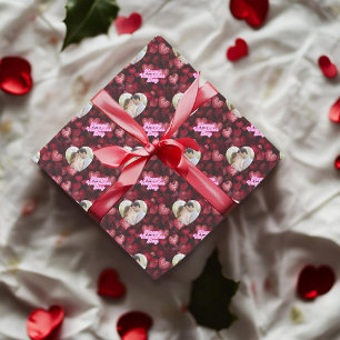 Scarlet Glitter Hearts Custom Photo Wrapping Paper