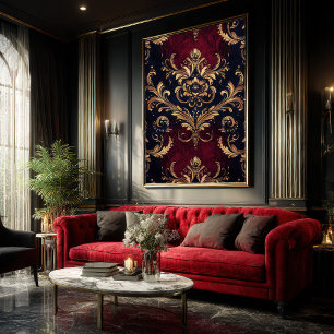 Scarlet & Gold Baroque Floral Poster