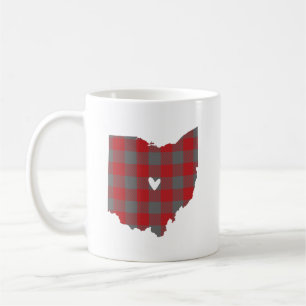 Scarlet & Grey Buffalo Plaid Ohio Outline Coffee Mug