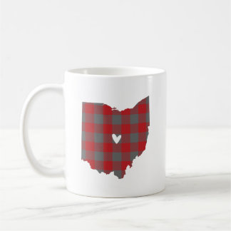 Scarlet & Grey Buffalo Plaid Ohio Outline Coffee Mug