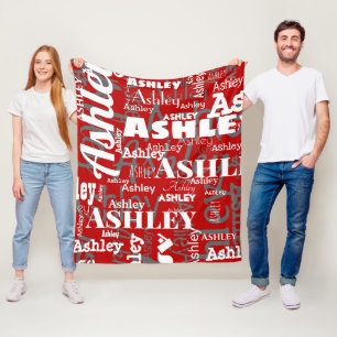 Scarlet Grey Name Repeat Typography Sport Team Fleece Blanket