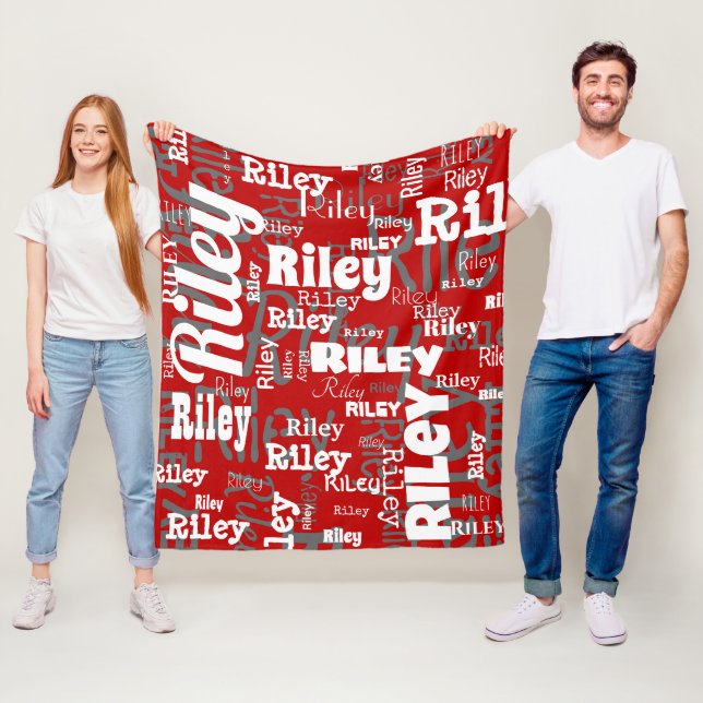 Scarlet Grey Name Repeat Typography Sport Team Fleece Blanket (In Situ)