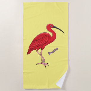 Scarlet ibis bird cartoon illustration beach towel