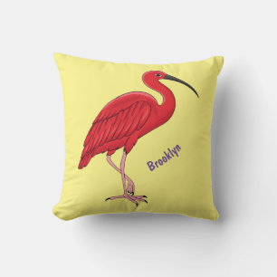 Scarlet ibis bird cartoon illustration cushion