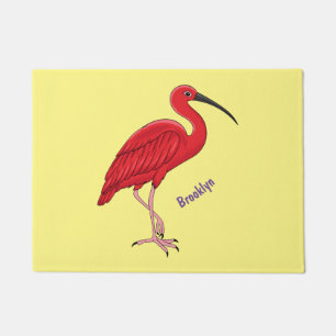Scarlet ibis bird cartoon illustration doormat