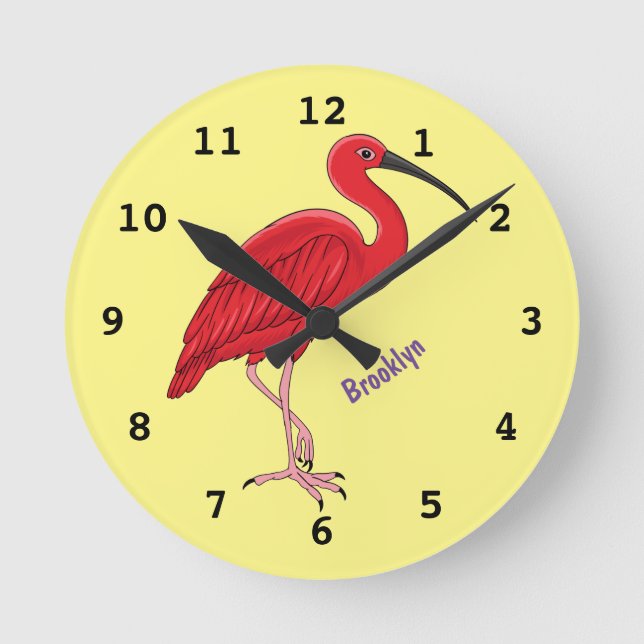 Scarlet ibis bird cartoon illustration round clock (Front)