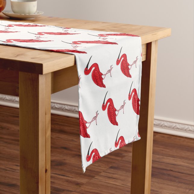 Scarlet ibis bird cartoon illustration short table runner (In Situ)