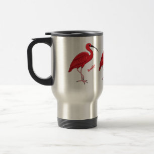 Scarlet ibis bird cartoon illustration travel mug