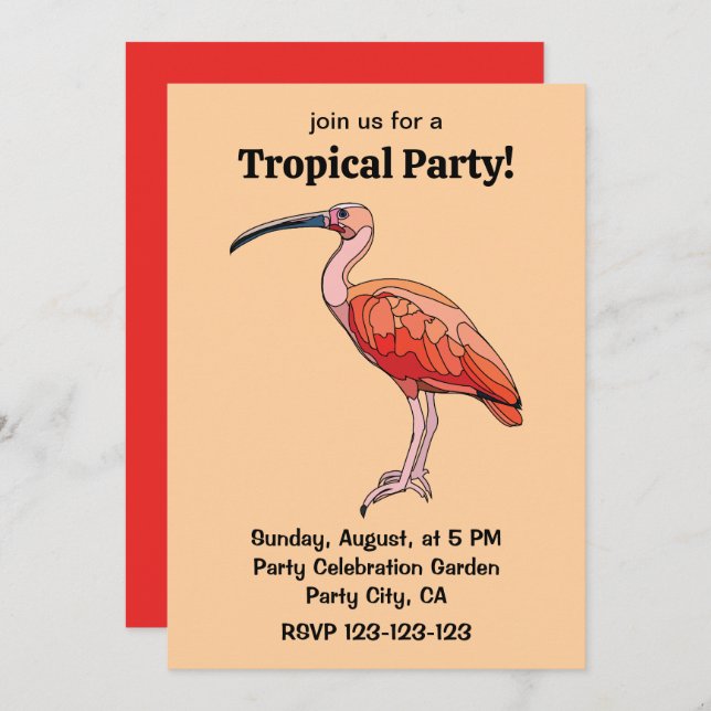 Scarlet Ibis Bird Tropical Party Invitation (Front/Back)