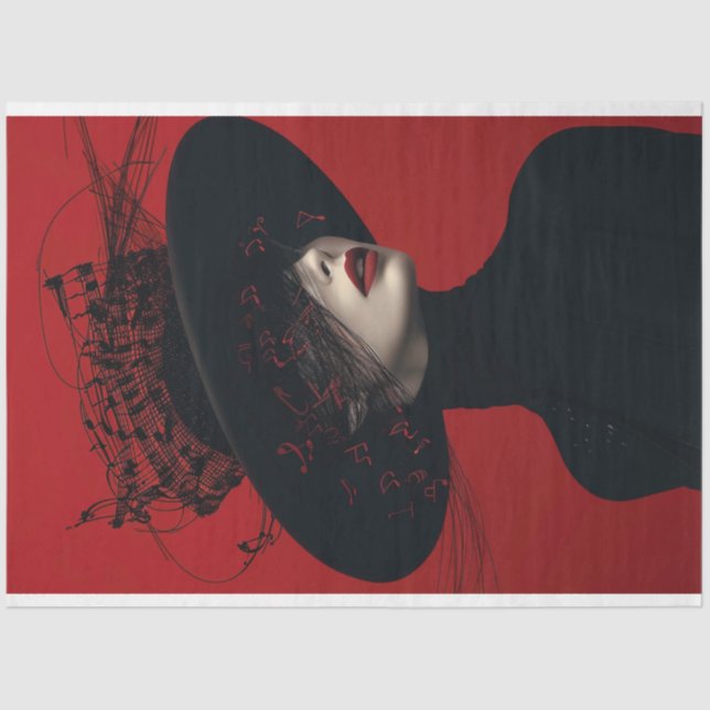 Scarlet Lady in Black Music Notes Decoupage Tissue Paper (Front)