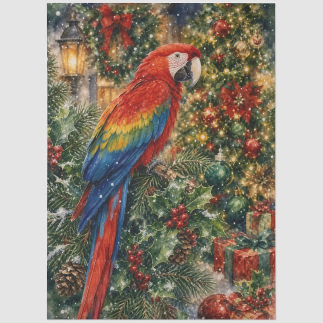 Scarlet Macaw Christmas Tree Decoupage Tissue Paper (Front)