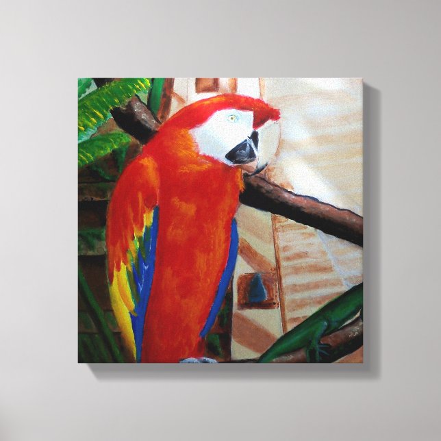 Scarlet Macaw Exotic Wildlife Bird Jungle Art Canvas Print (Front)