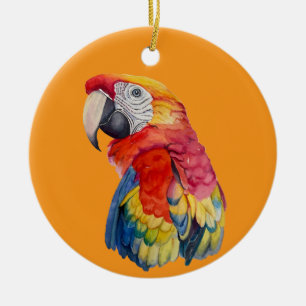 Scarlet Macaw – Expressive Watercolor Bird Art Ceramic Tree Decoration