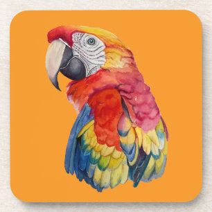 Scarlet Macaw – Expressive Watercolor Bird Art Coaster