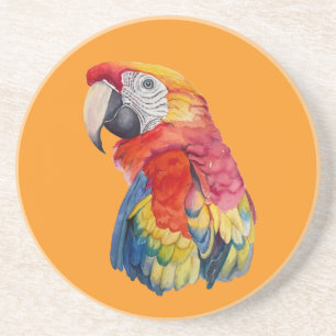 Scarlet Macaw – Expressive Watercolor Bird Art Coaster