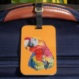 Scarlet Macaw – Expressive Watercolor Bird Art Luggage Tag
