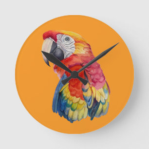 Scarlet Macaw – Expressive Watercolor Bird Art Round Clock