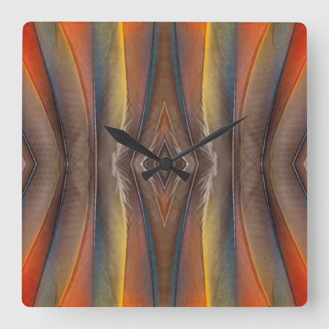 Scarlet Macaw feather design Square Wall Clock (Front)