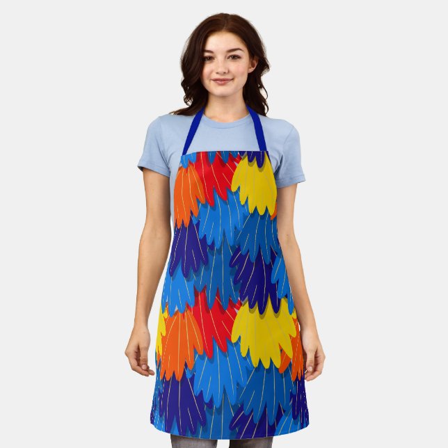 Scarlet Macaw Feathers Pattern Apron (Worn)