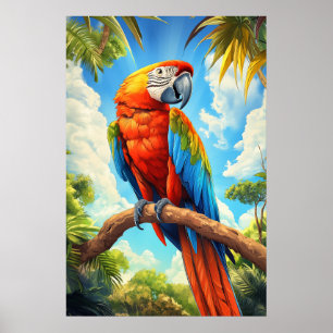 Scarlet Macaw in Jungle Poster