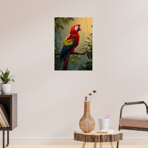 Scarlet Macaw in Sunlit Jungle – Tropical Bird Poster