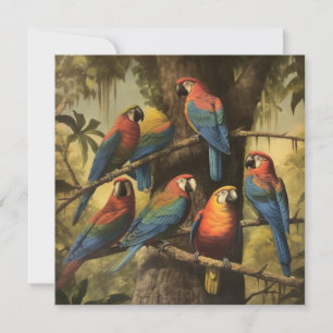 Scarlet Macaw Jungle Gathering Vibrant Botanical 