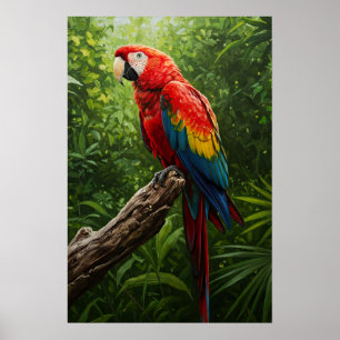 Scarlet Macaw Oil Painting Poster