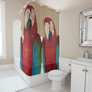 Scarlet Macaw Pair Tropical Bath Illustration Shower Curtain