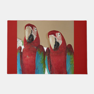 Scarlet Macaw Pair Tropical Entry Artwork Doormat